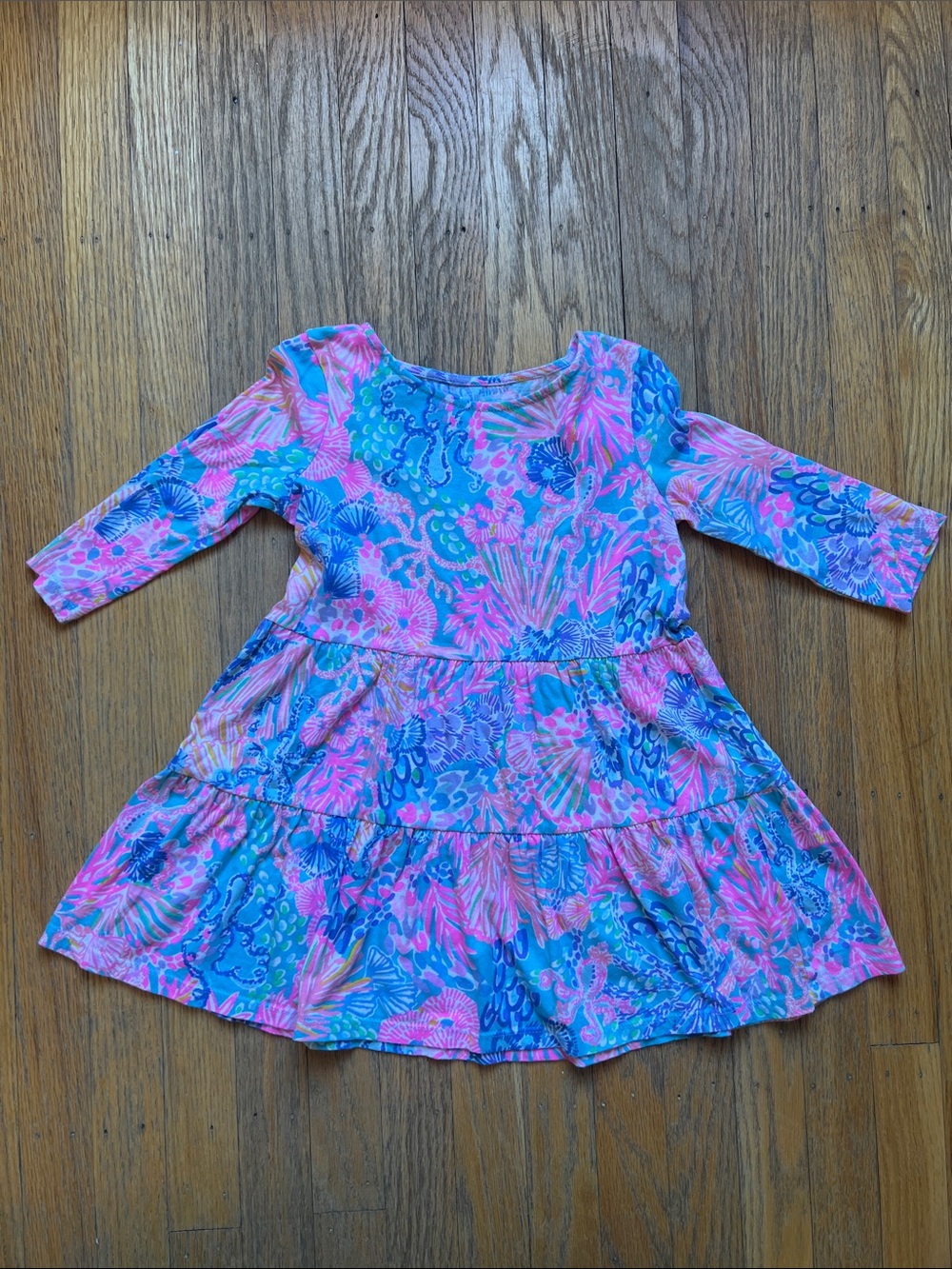 Girls' Pink & Blue Floral Tiered Dress - Brand Lilly Pulitzer